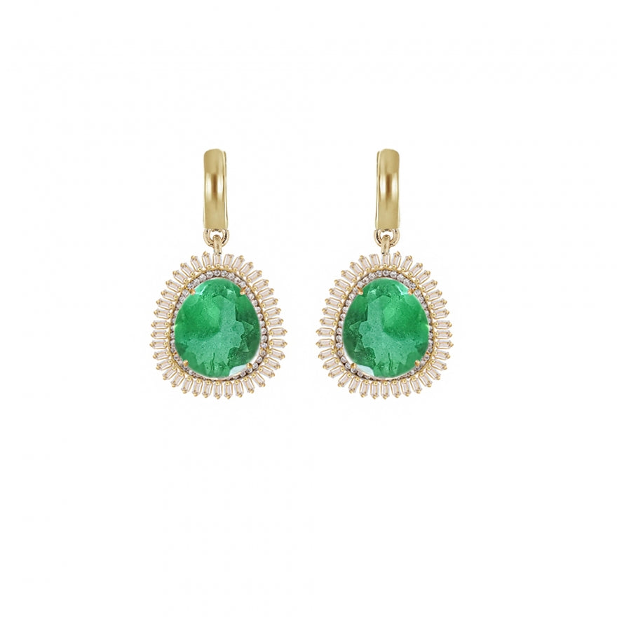 Emerald Rock Crystal Statement Earrings