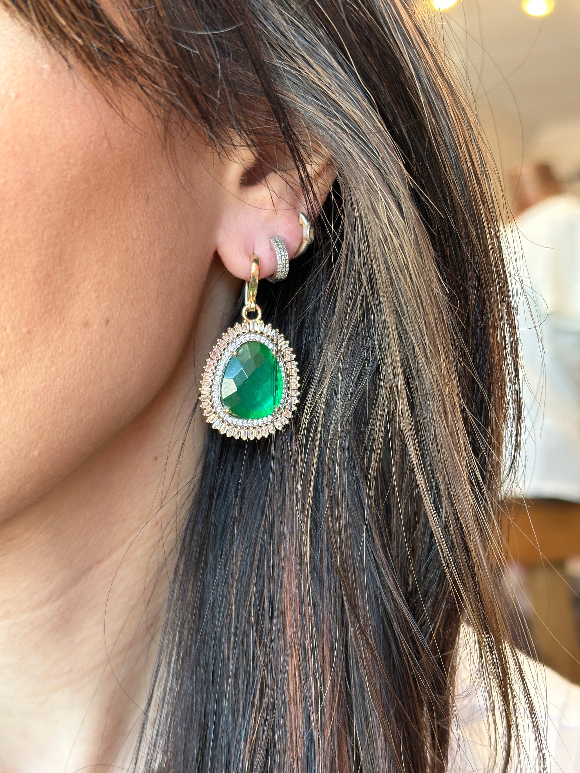 Emerald Rock Crystal Statement Earrings