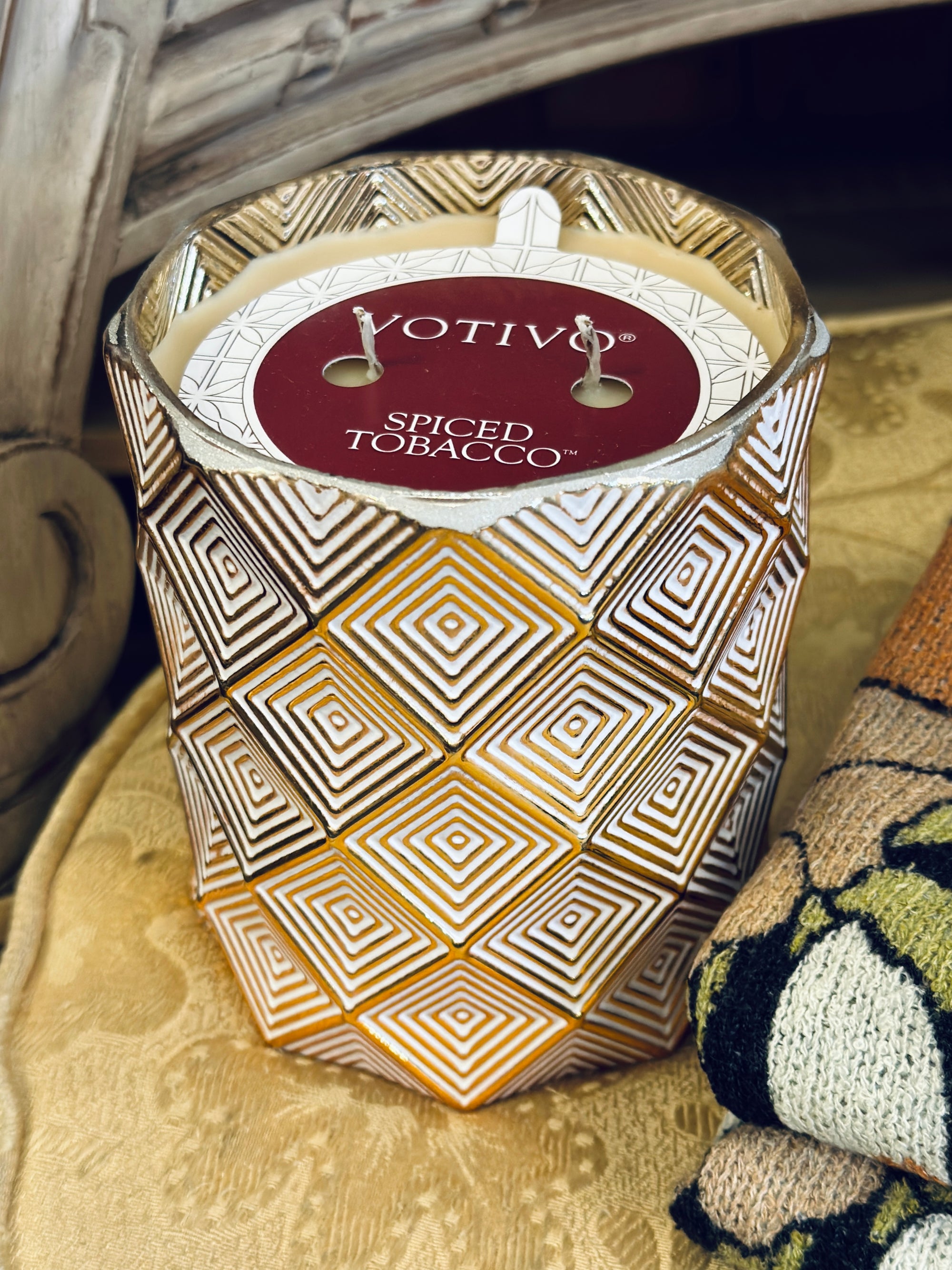 Spiced Tobacco Gold Decor Candle