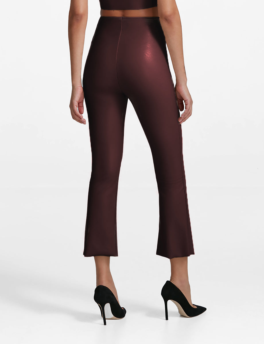 Faux Leather Crop Flare: Oxblood