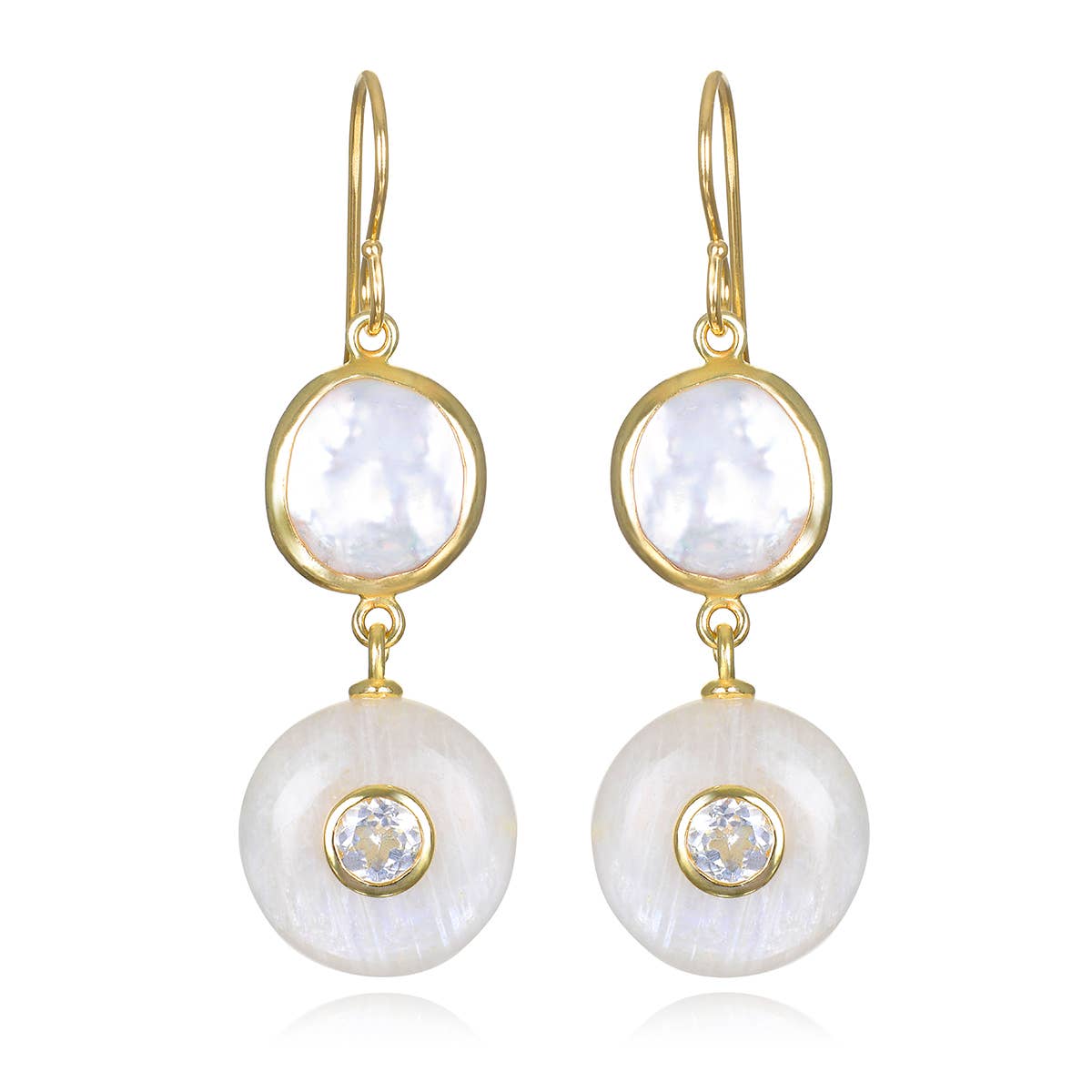 Pearl, Moonstone & White Topaz Dangle Earrings