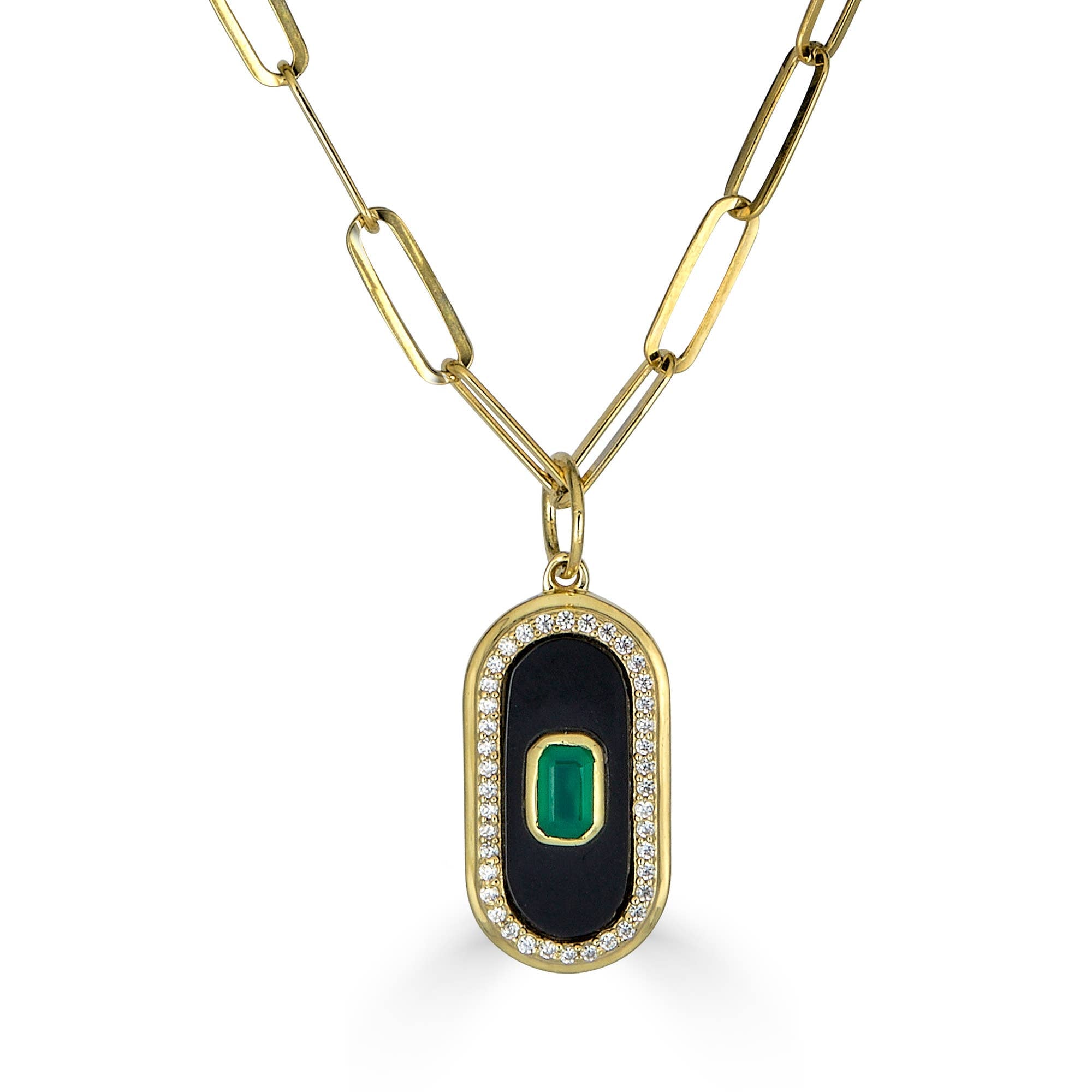 Black and Green Onyx Mini Dog Tag Necklace