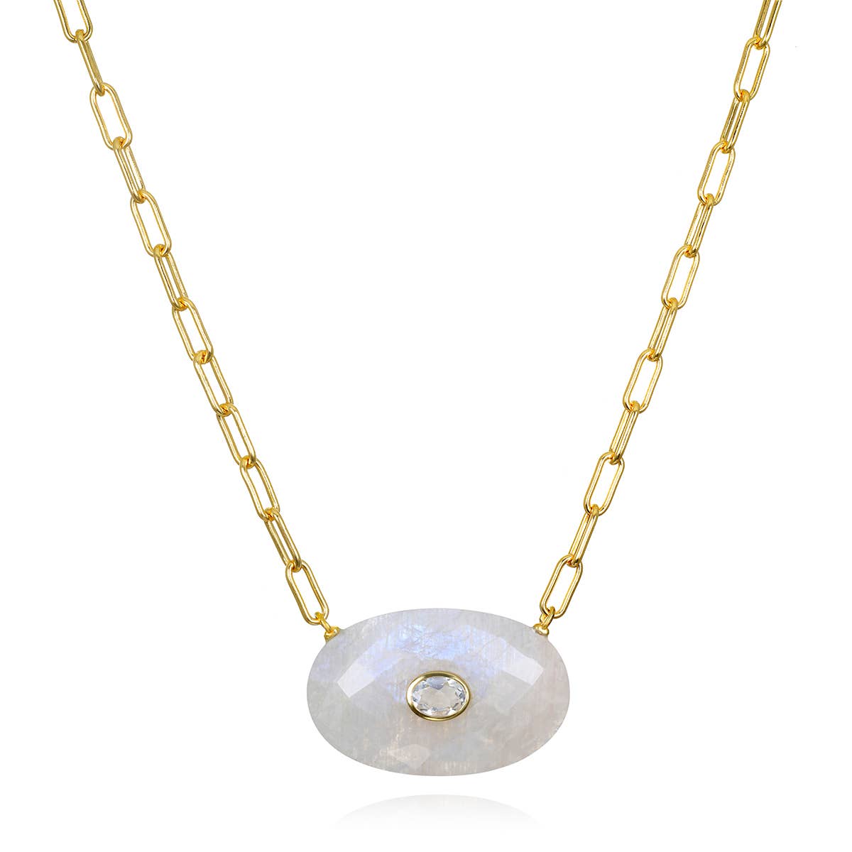 Moonstone & Topaz Statement Oval Paperclip Necklace