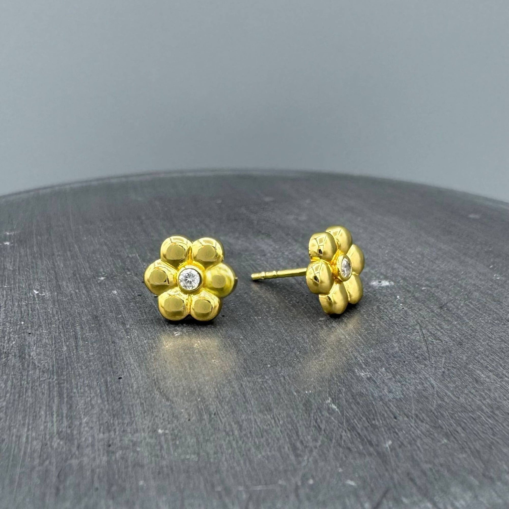 Cute Puffy Daisy CZ Studs