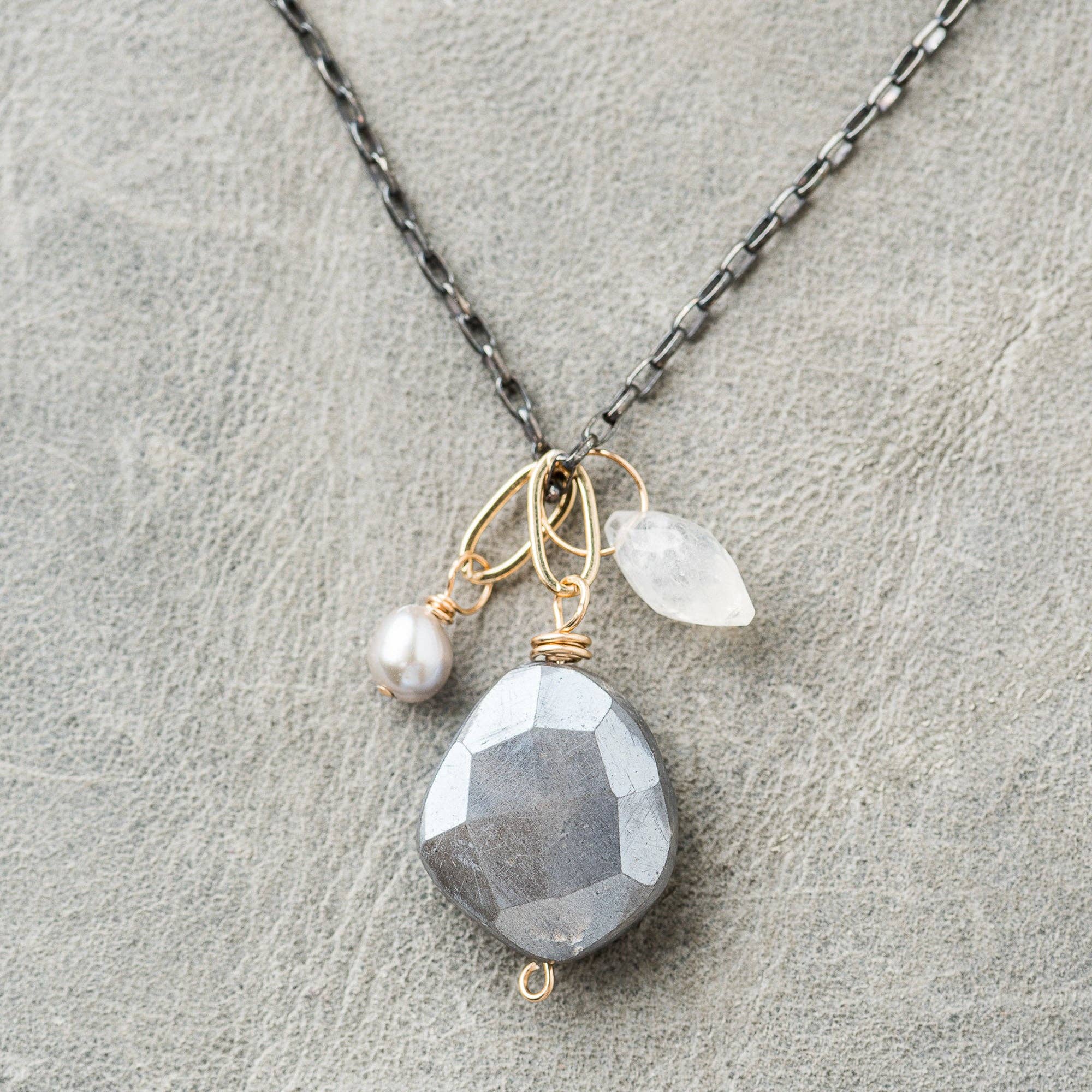 Gray Moonstone Nugget Cluster Necklace