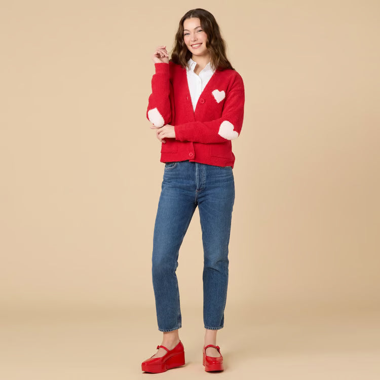 Marshmallow Crop Cardigan with Hearts