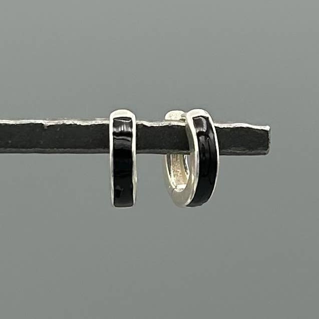 Black Enamel Huggie Hoops