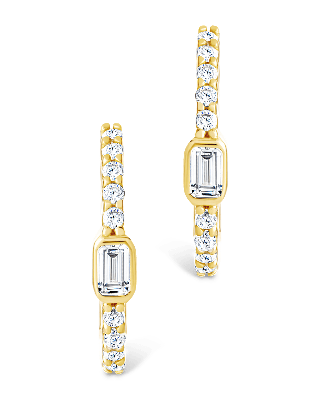 Emerald Cut Bezel Set Huggie Hoop Earrings