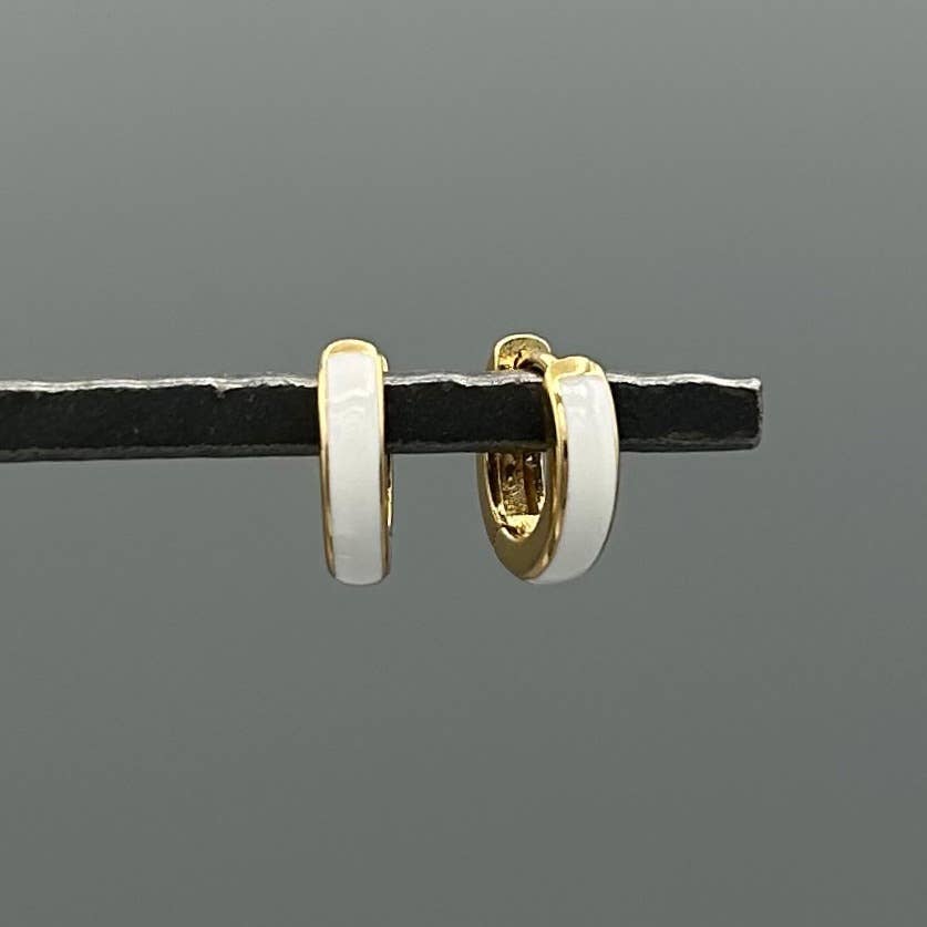 Gold White Enamel Clicker Huggies