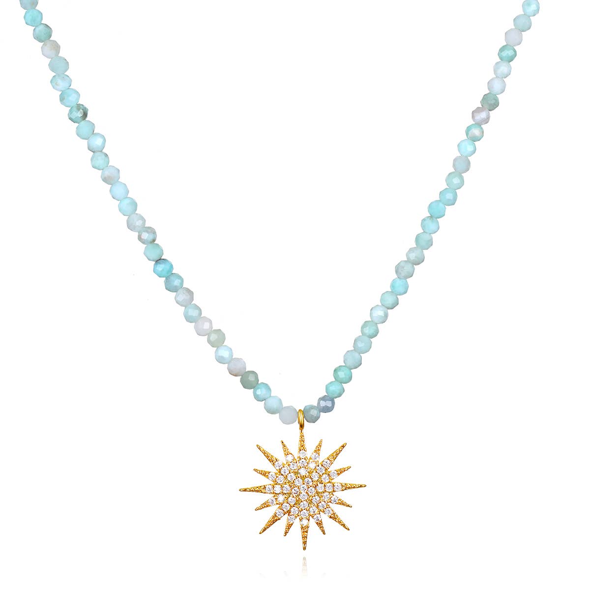 Larimar Gemstone Sunburst Rainbow Necklace