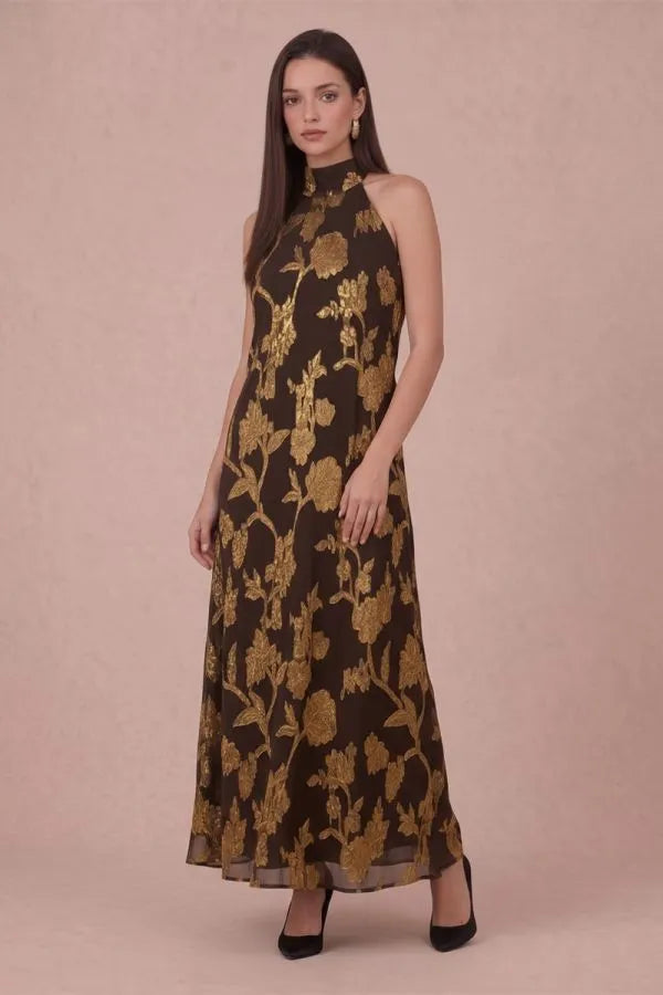 Tie Back Gilded Maxi Dress