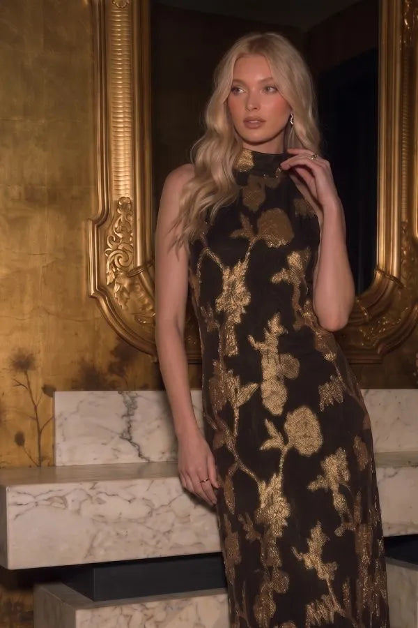 Tie Back Gilded Maxi Dress