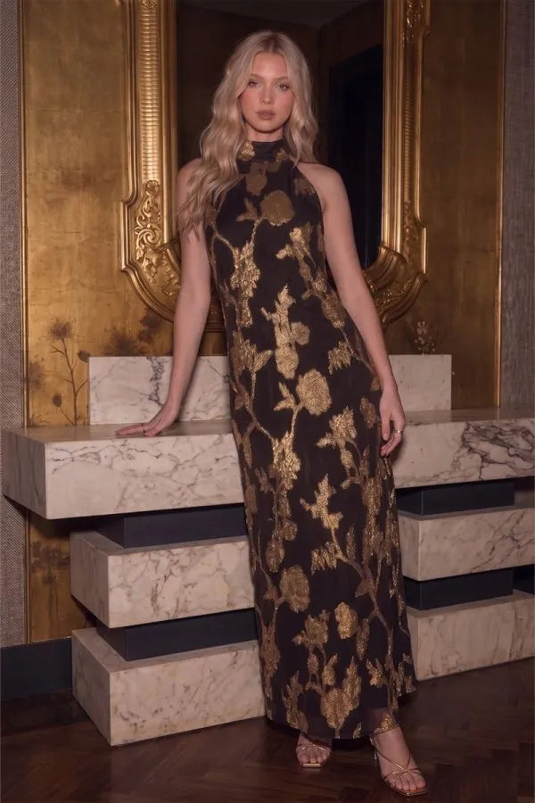 Tie Back Gilded Maxi Dress
