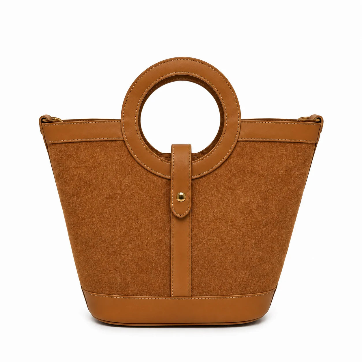 Leather & Suede Tote Bag - Camel