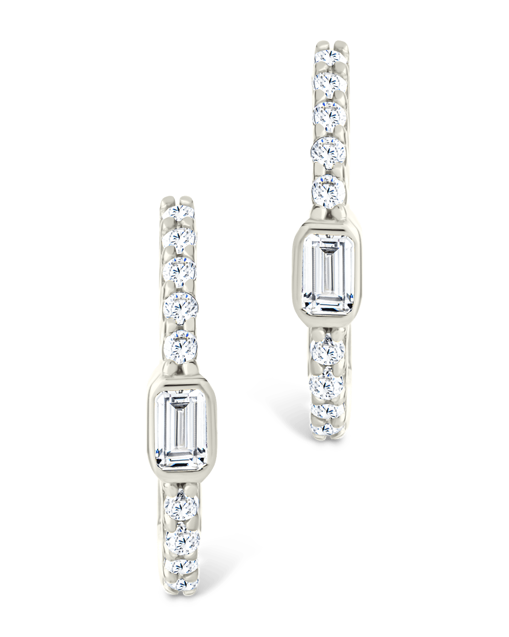 Emerald Cut Bezel Set Huggie Hoop Earrings