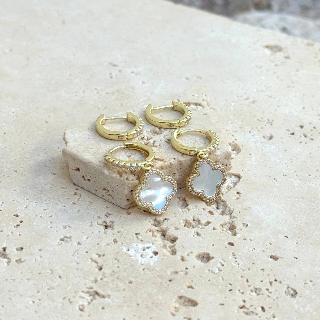 Halo Mother of Pearl Clover CZ Huggies