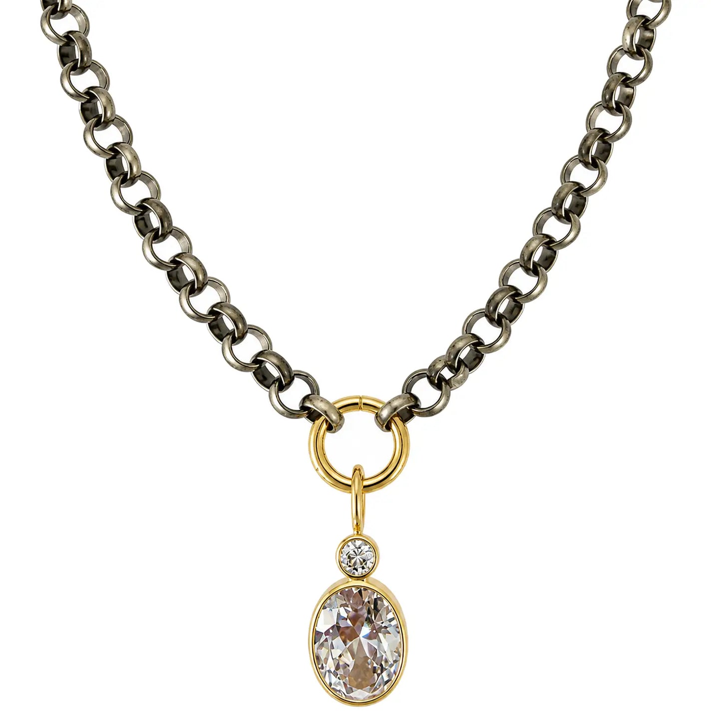 Mixed Metal Zirconia Pendant Necklace