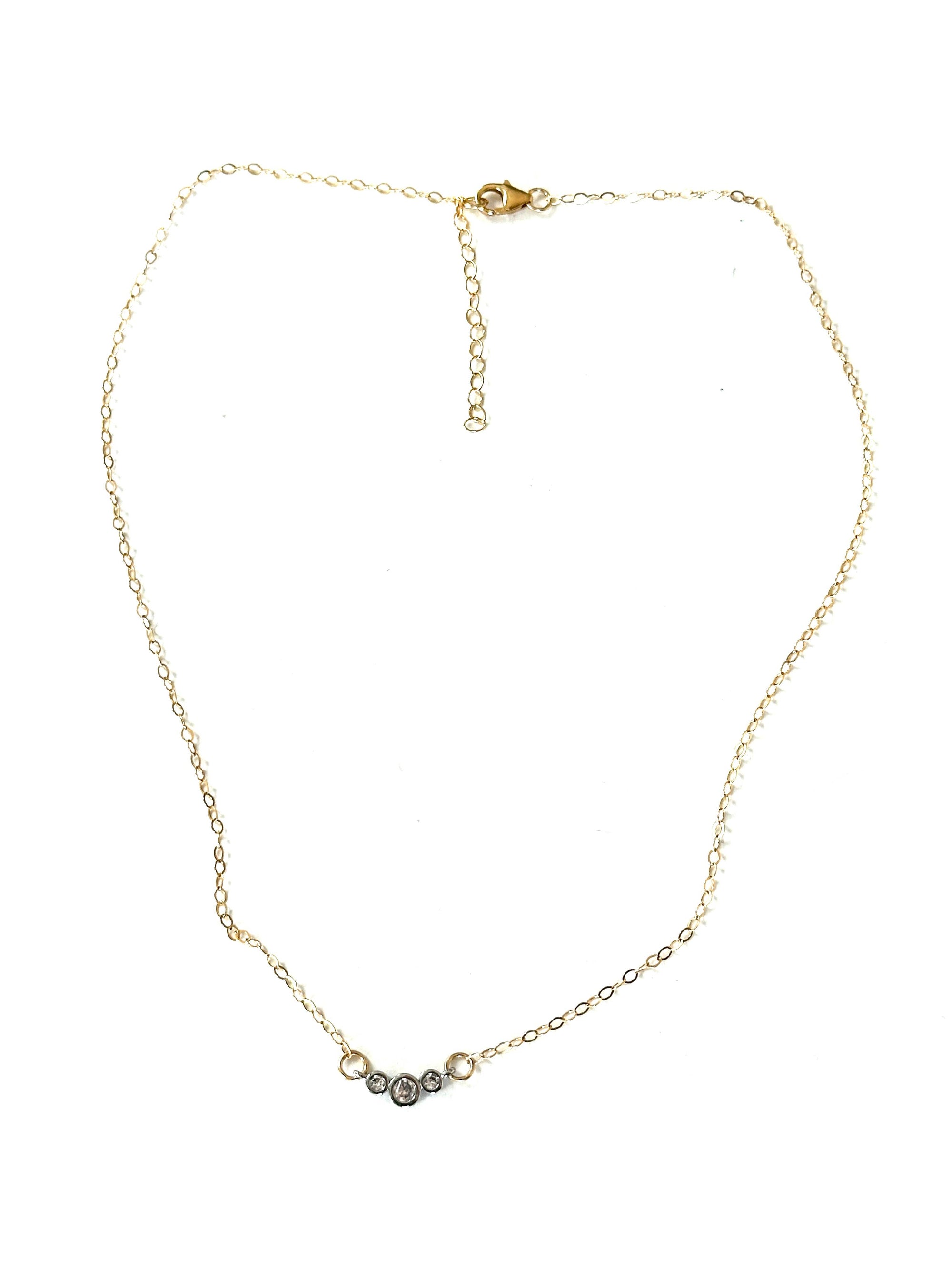 Triple cz Bezel Link Necklace