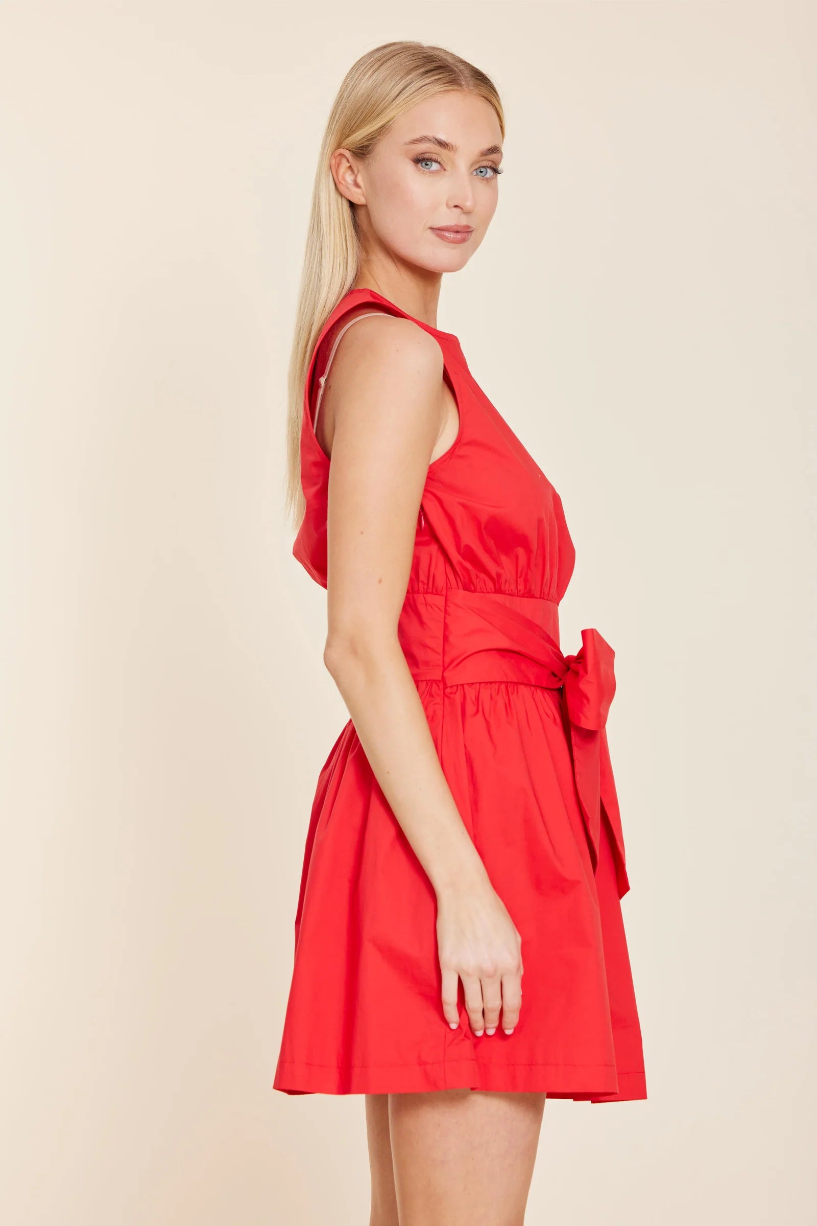 Poplin Sleeveless Belted Dress