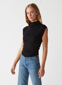 AMARA MOCK NECK POWER SHOULDER TOP