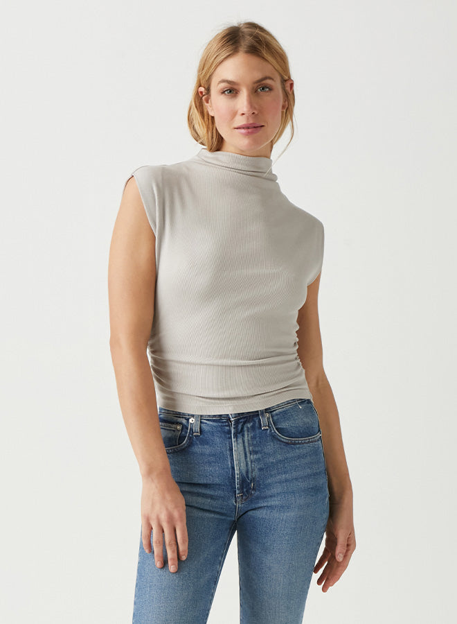 AMARA MOCK NECK POWER SHOULDER TOP