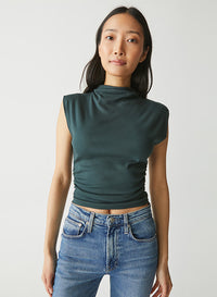 AMARA MOCK NECK POWER SHOULDER TOP