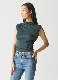 AMARA MOCK NECK POWER SHOULDER TOP