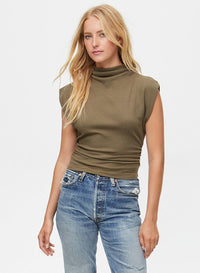 AMARA MOCK NECK POWER SHOULDER TOP