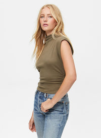 AMARA MOCK NECK POWER SHOULDER TOP
