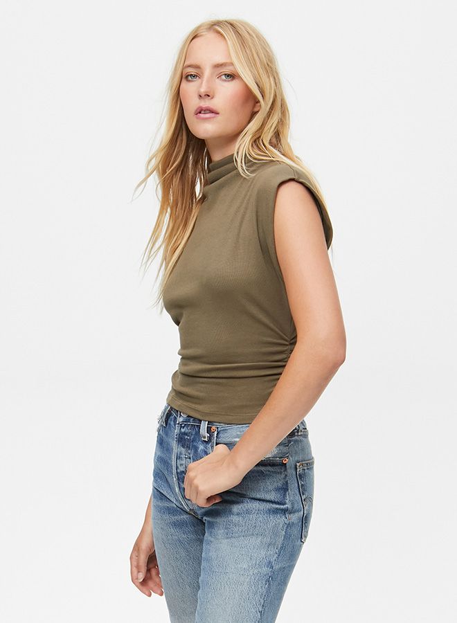 AMARA MOCK NECK POWER SHOULDER TOP