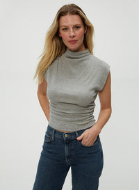 AMARA MOCK NECK POWER SHOULDER TOP