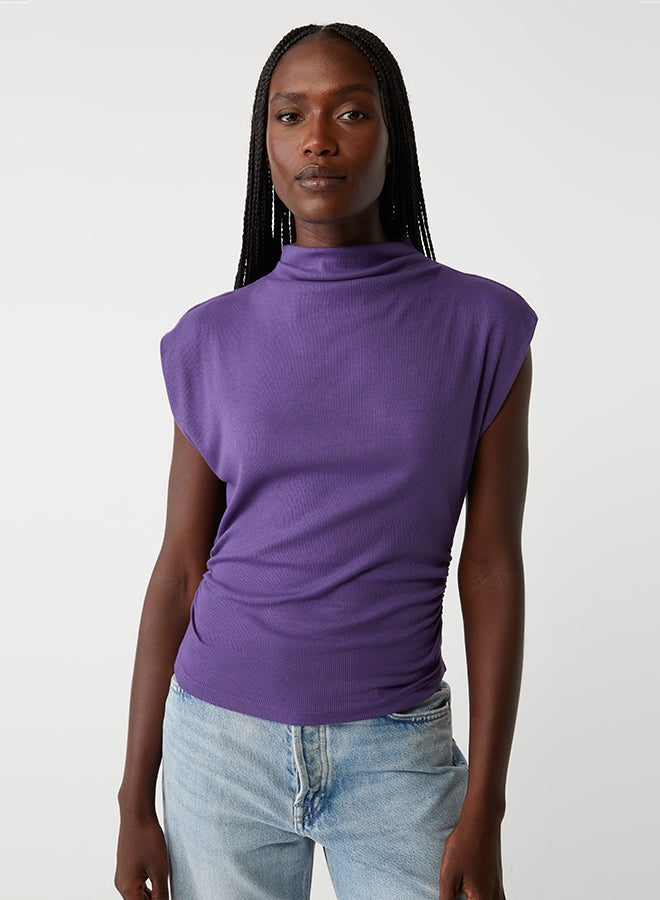AMARA MOCK NECK POWER SHOULDER TOP