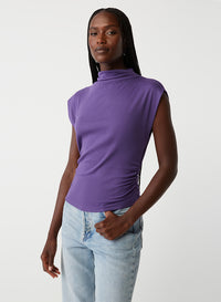 AMARA MOCK NECK POWER SHOULDER TOP