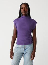 AMARA MOCK NECK POWER SHOULDER TOP