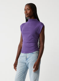 AMARA MOCK NECK POWER SHOULDER TOP