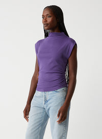 AMARA MOCK NECK POWER SHOULDER TOP