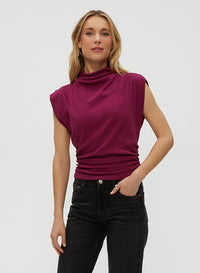 AMARA MOCK NECK POWER SHOULDER TOP