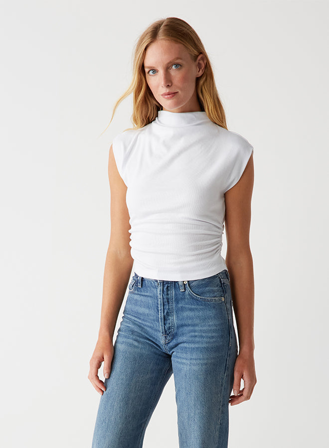 AMARA MOCK NECK POWER SHOULDER TOP
