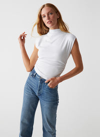 AMARA MOCK NECK POWER SHOULDER TOP