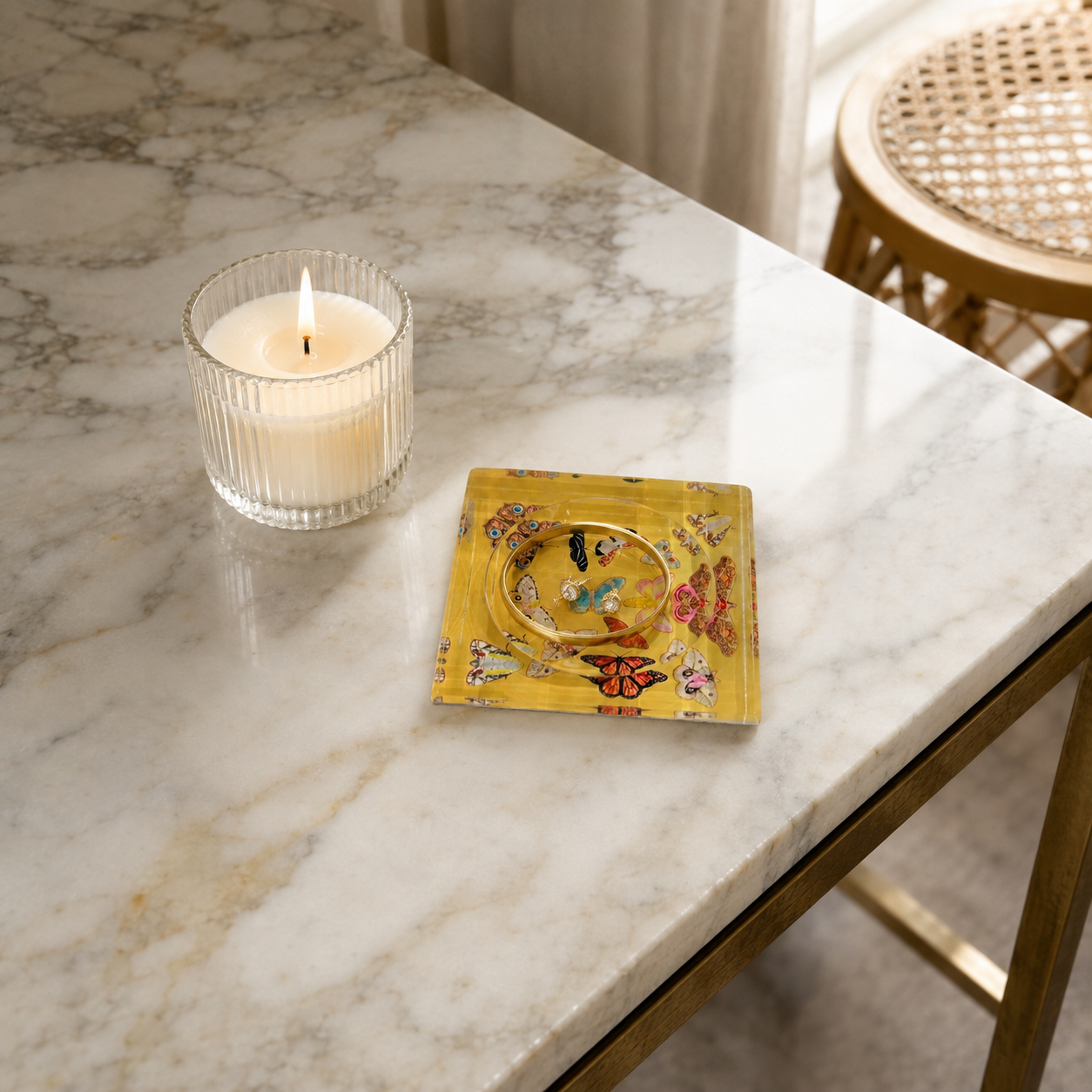Catchall Lucite Bowl  - Gold Butterflies