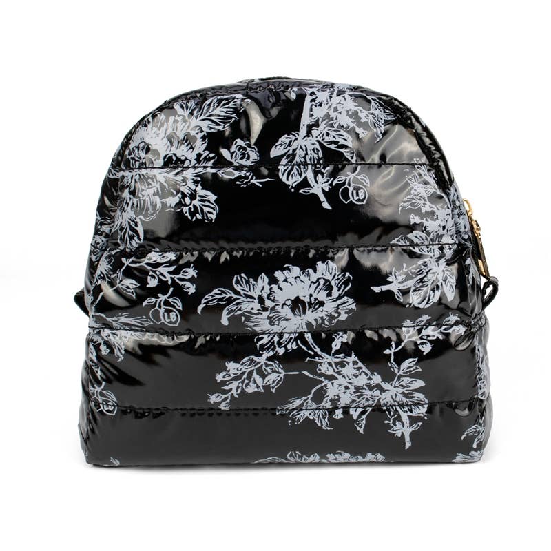 Puffer Cosmetic Bag - Black Floral