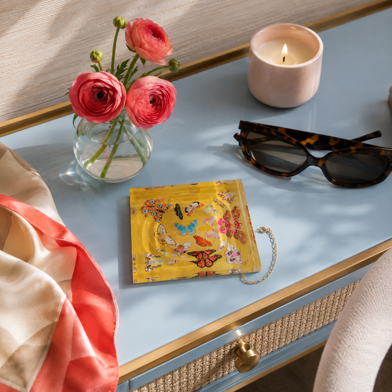 Catchall Lucite Bowl  - Gold Butterflies