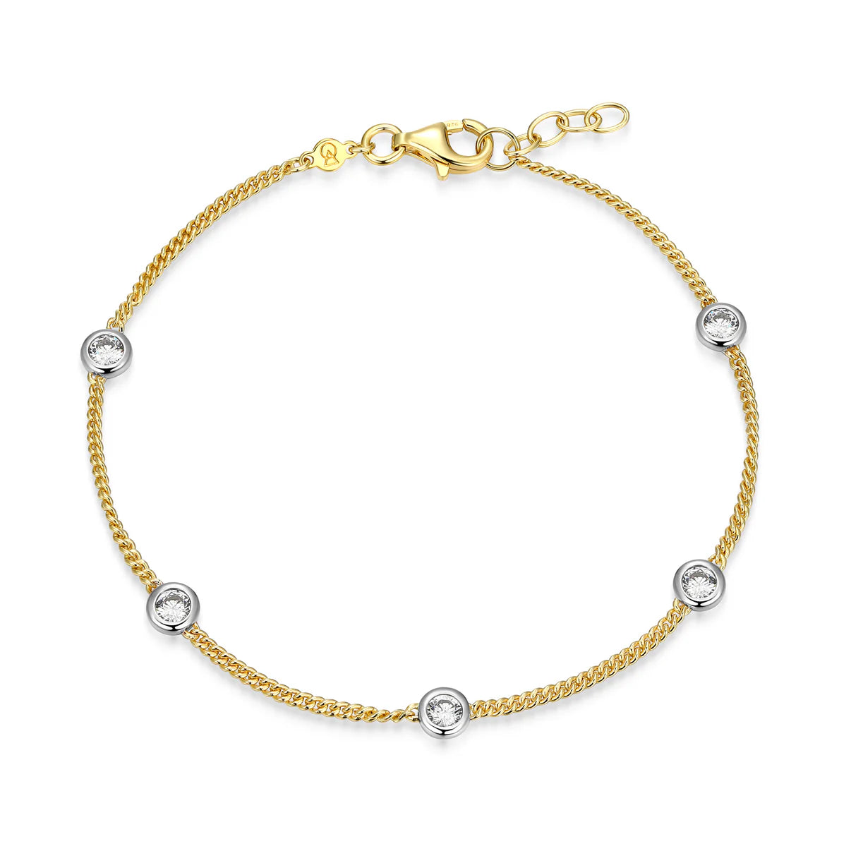 Two-Tone Station Diamond Curb Chain Bracelet