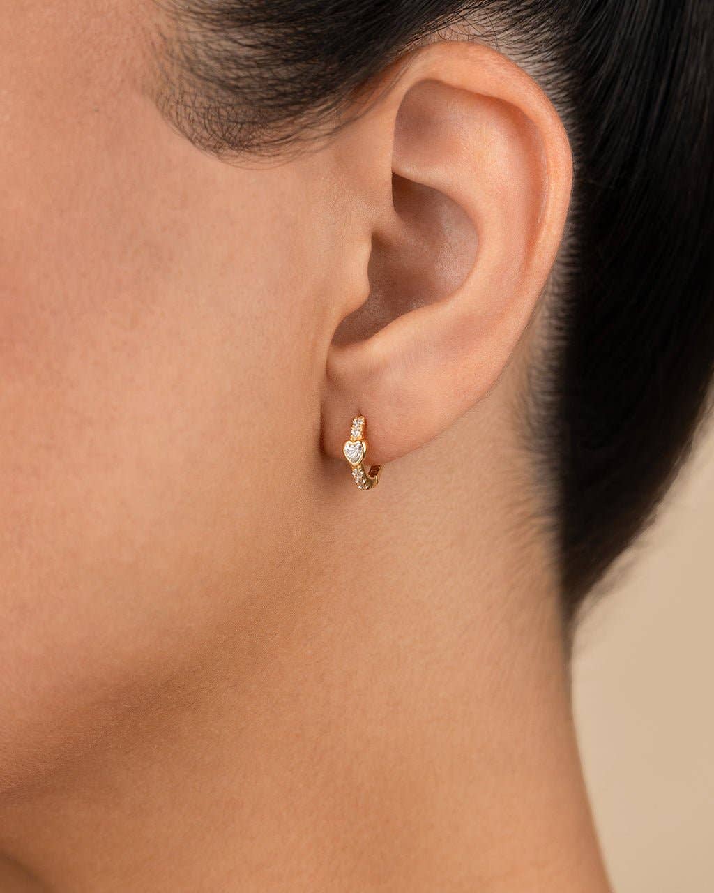 Heart Cut Bezel Set Huggie Hoop Earrings