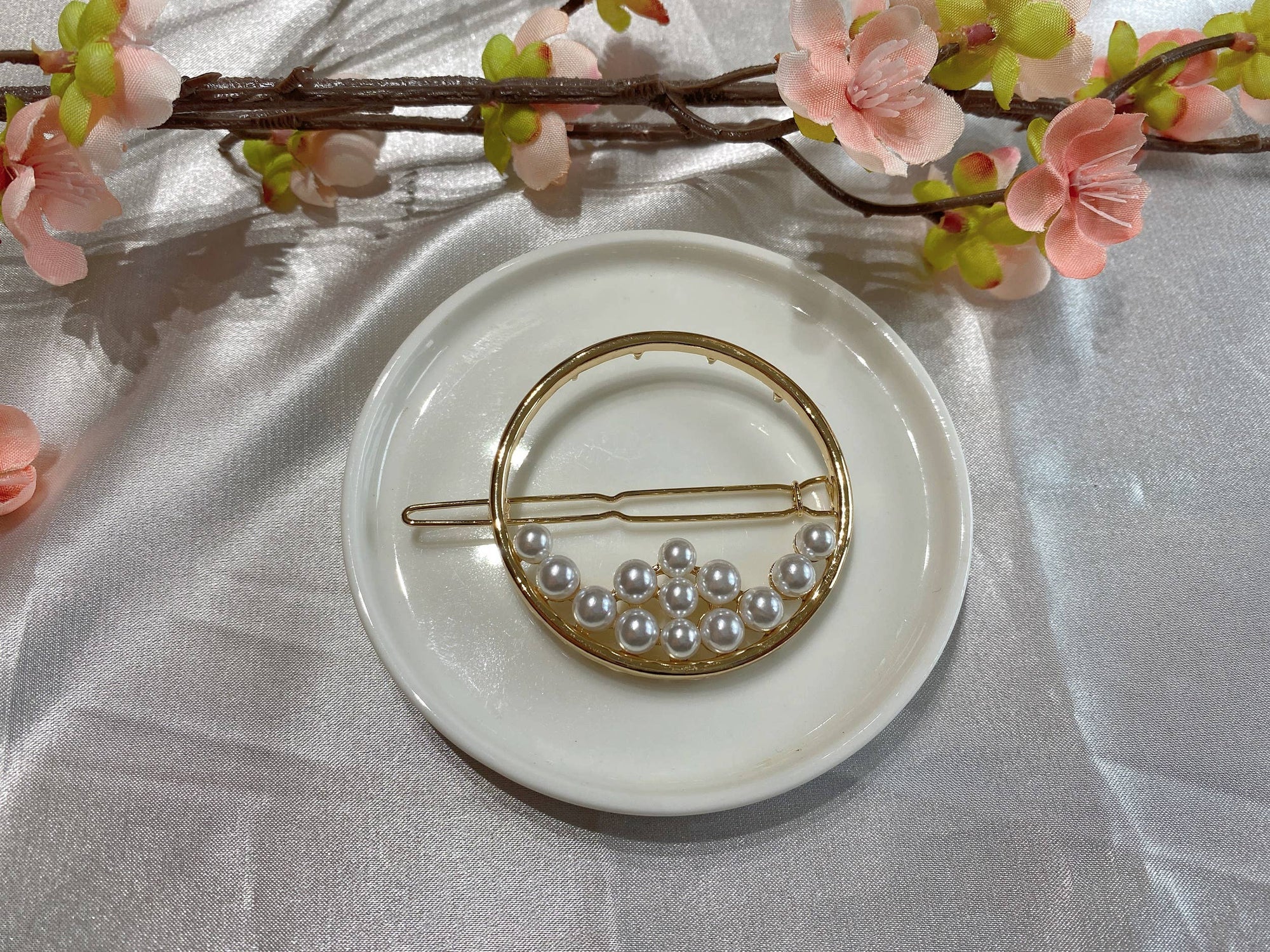 Gold Pearl Hair Barrette