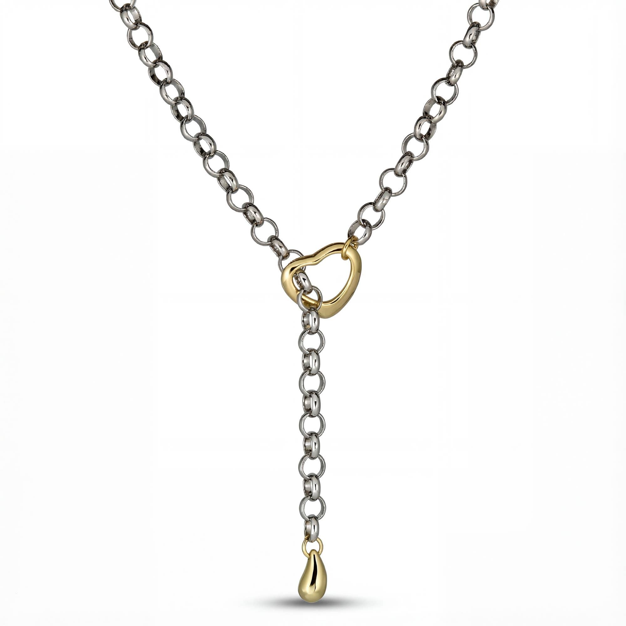 Mixed Metal Lariat with Heart Accent