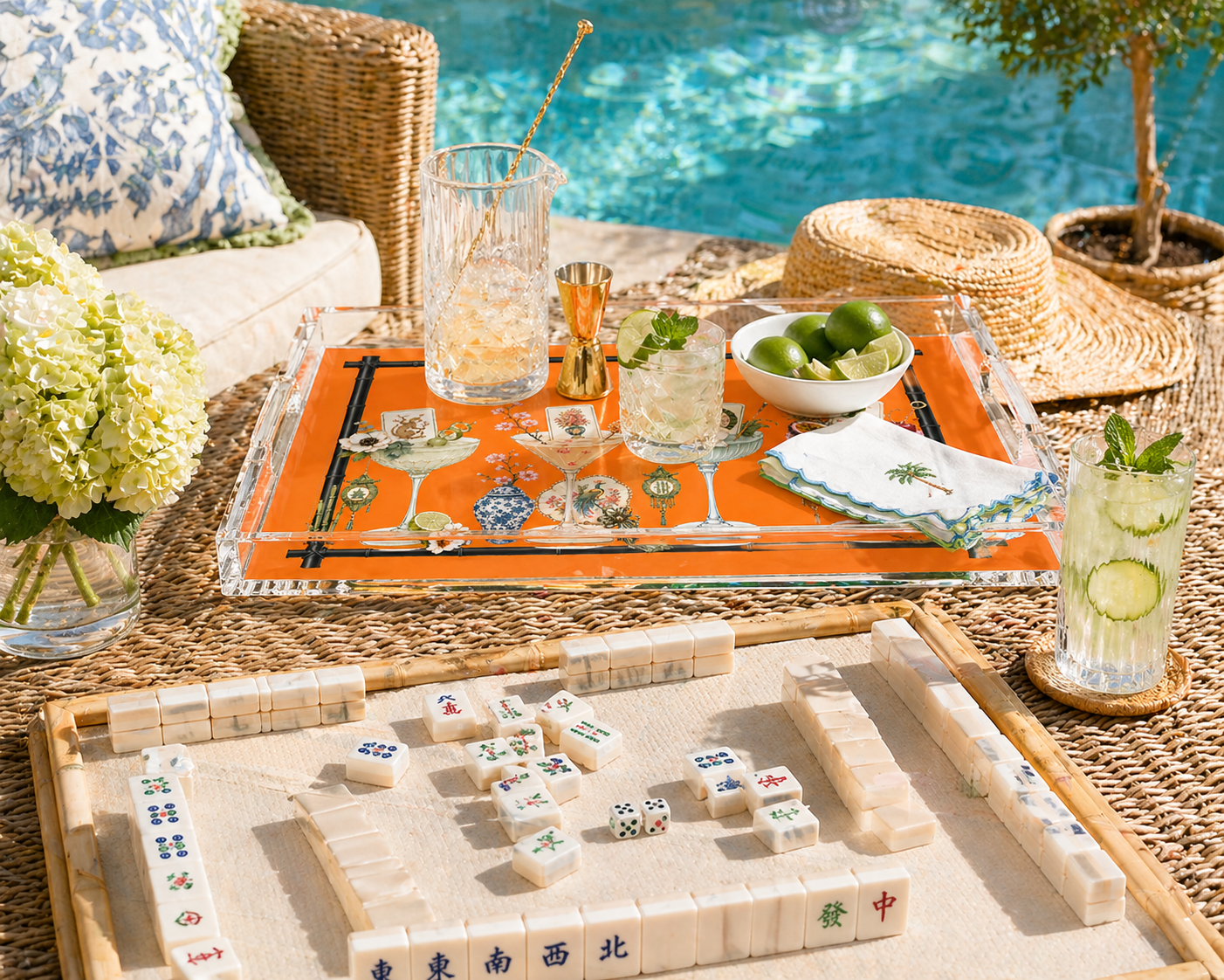 Acrylic Vanity Tray, Mahjong Tiles & Tinis
