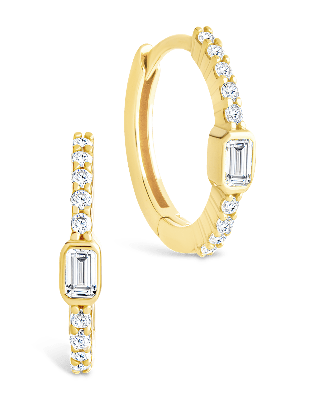 Emerald Cut Bezel Set Huggie Hoop Earrings