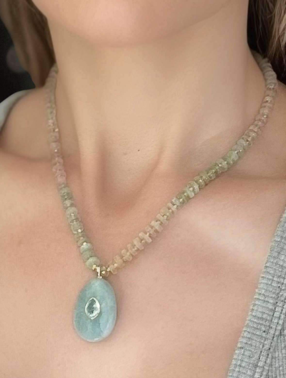 Heishi Sparkle Pendant Necklace Aquamarine