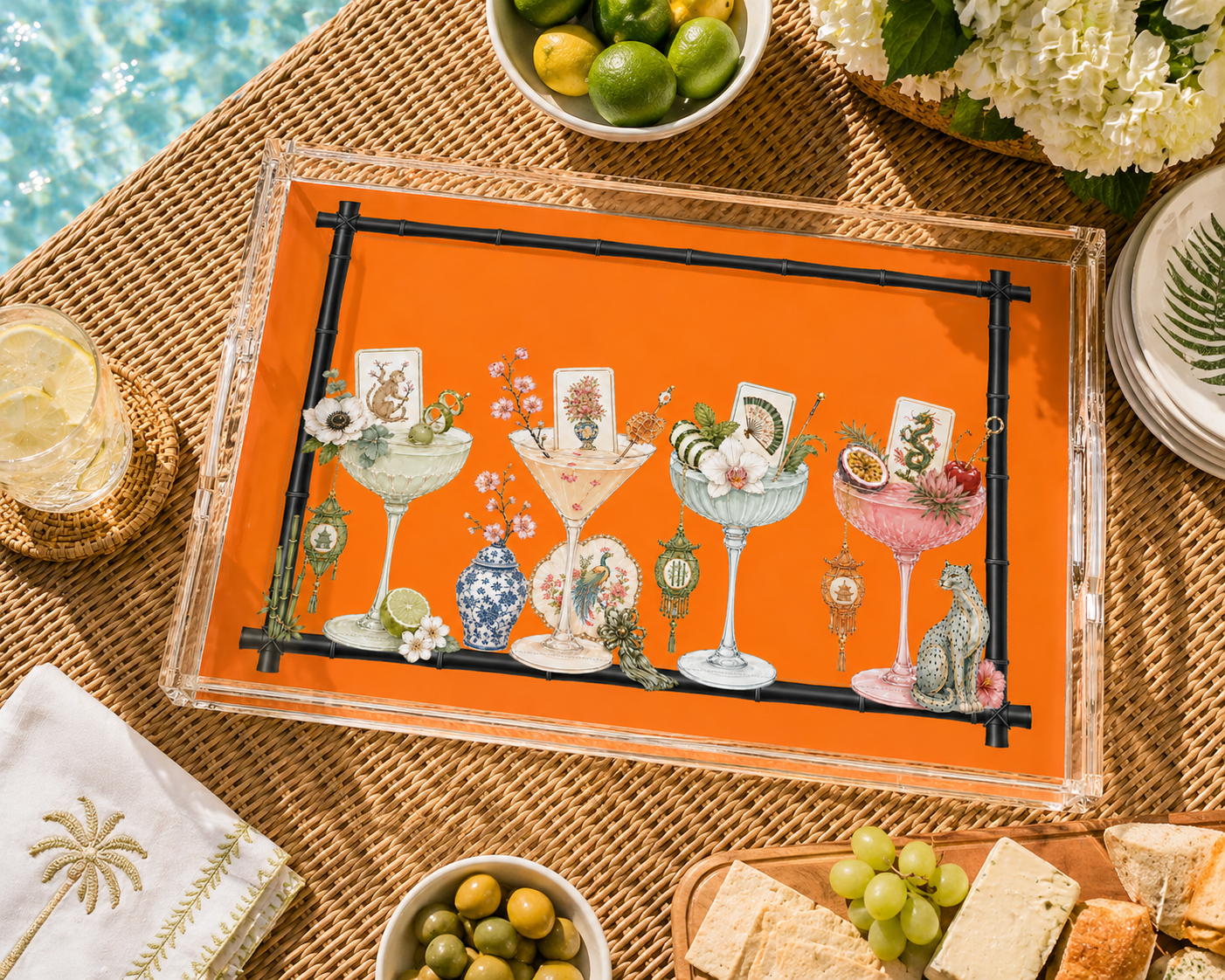 Acrylic Vanity Tray, Mahjong Tiles & Tinis